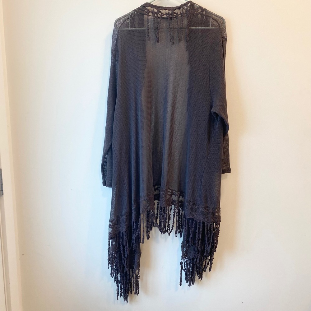 The Pyramid Collection Cardigan W 3X Gray Lace Sheer Lace Fringe Boho Goth Layer